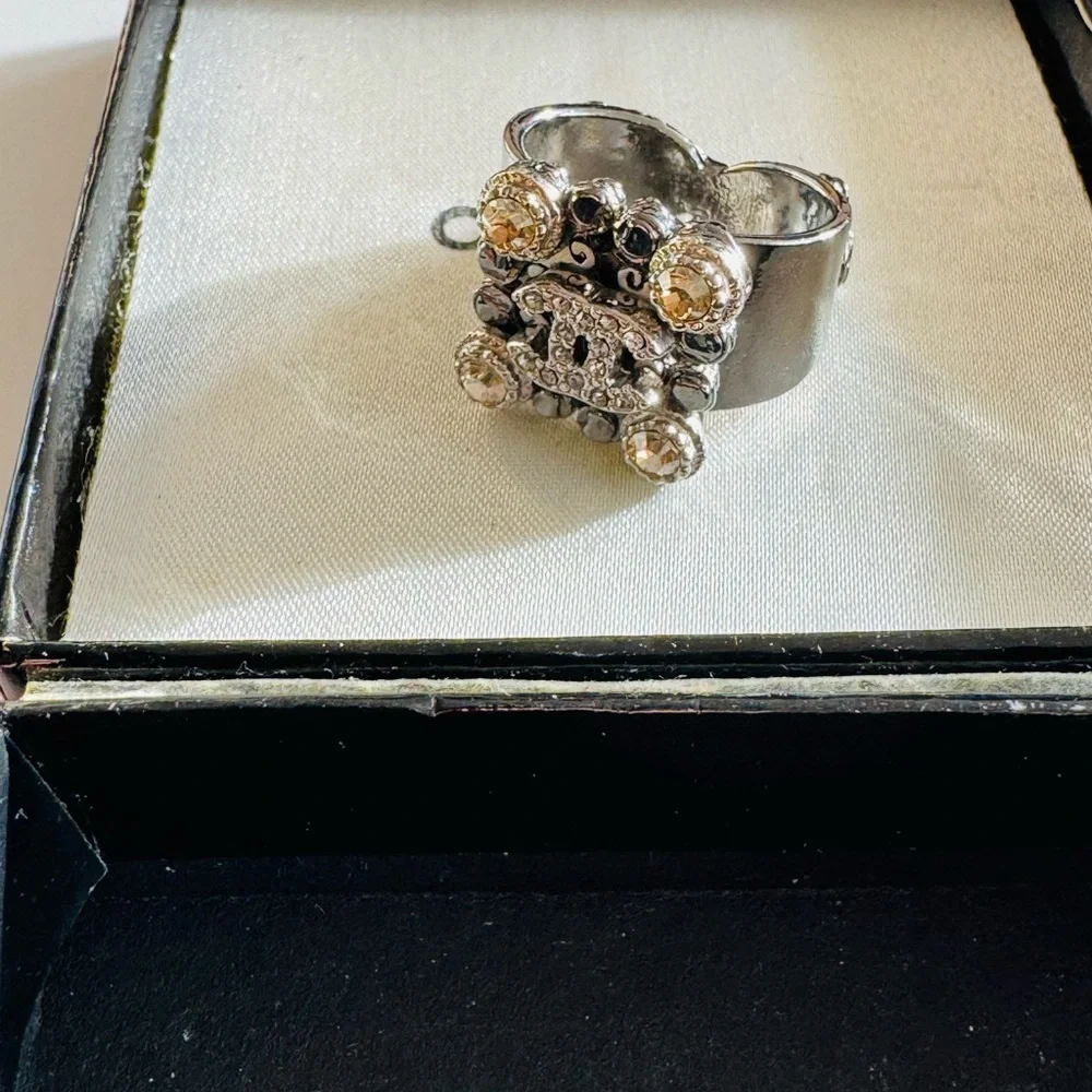CHANEL Silver and Black Crystal Ring